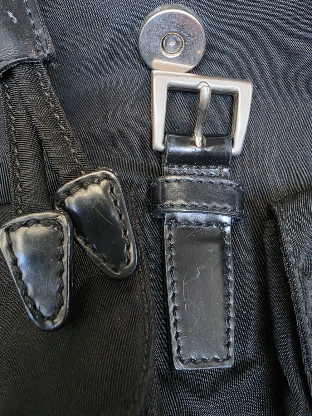 Prada Black Nylon Flap Backpack with Dual Front Buckle Pockets - Picture 8 of 16